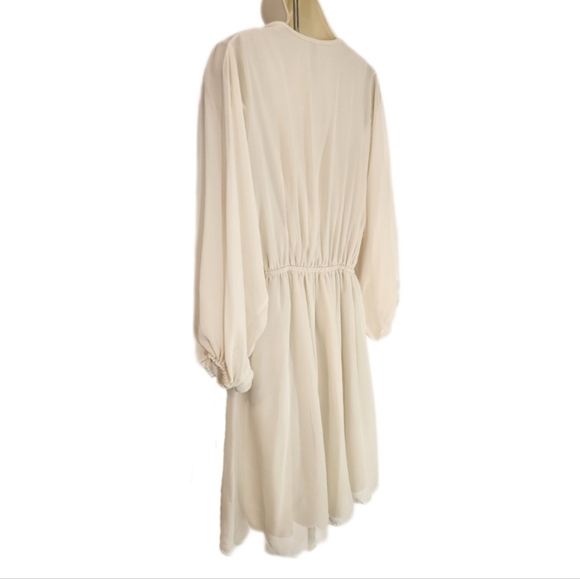 Ing Dress Sheer Overlay And Faux Pearl Strands Collar Long Sleeve Cream Size L - Picture 11 of 15